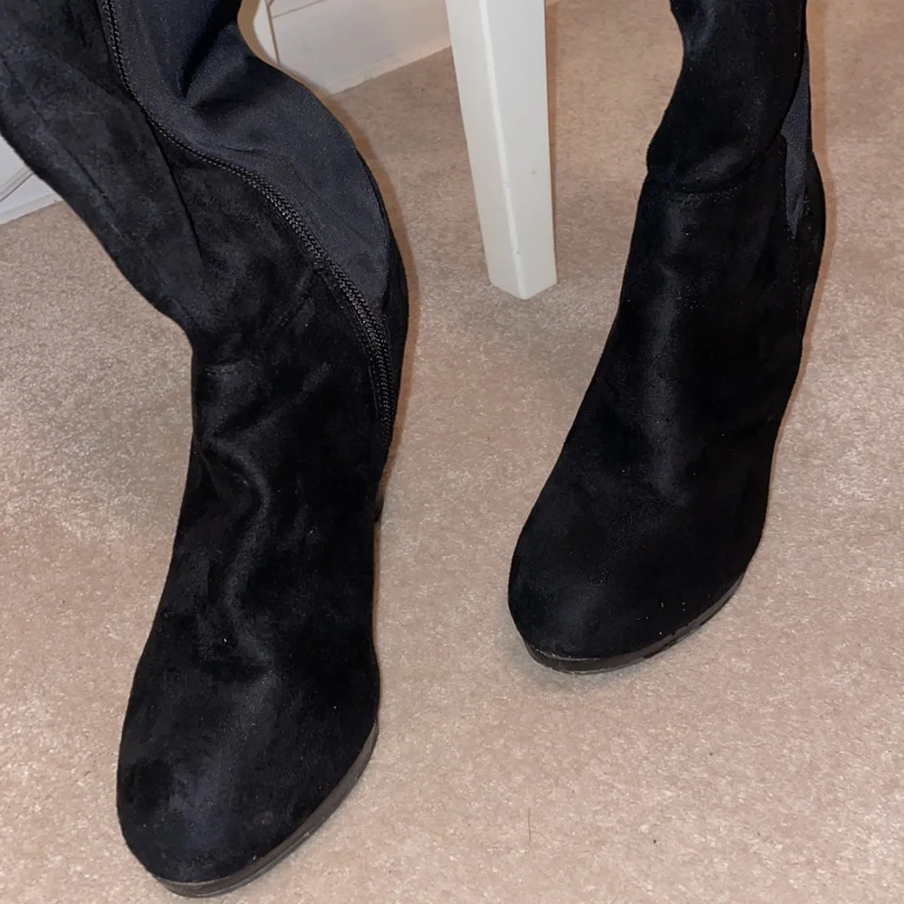 Suede over-the-knee wide calf boots